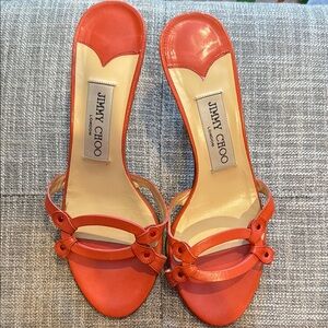 Jimmy Choo Vibrant Coral Orange Heeled Sandals 36.5